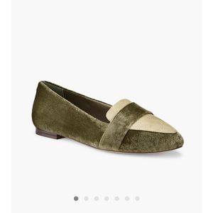 Birdies Olive Green Velvet Pointed Toe Loafers